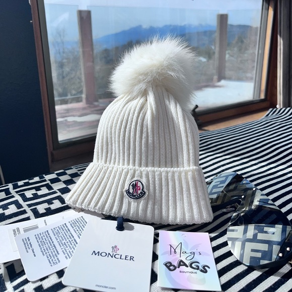 Moncler Accessories - Moncler: Pom Beanie Ribbed Knit Berretto Patch Hat (NWT)